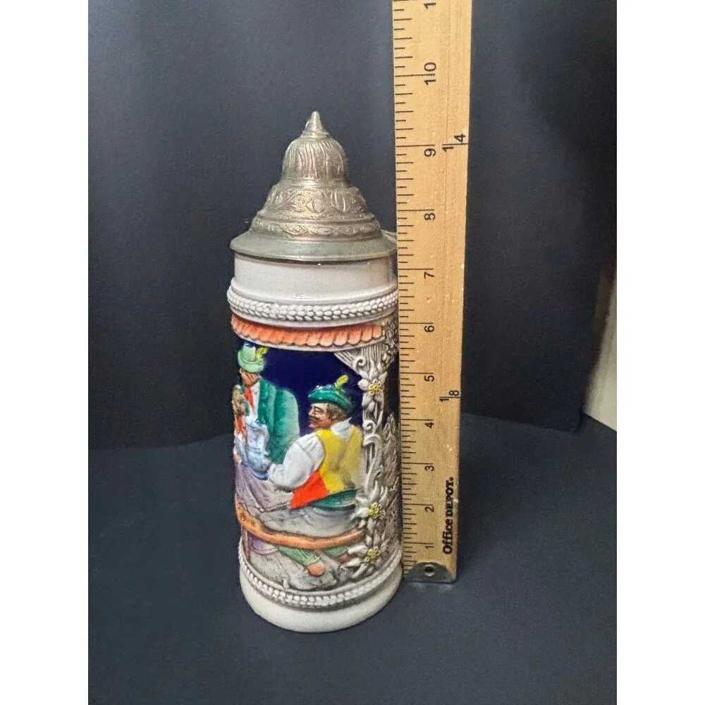Vintage 1990s Gerz German Ceramic Beer Stein With Pewter Lid Gerz W Germany